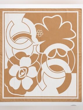 Large Neutral Tan and White  Camellia Floral Scarf or Wrap